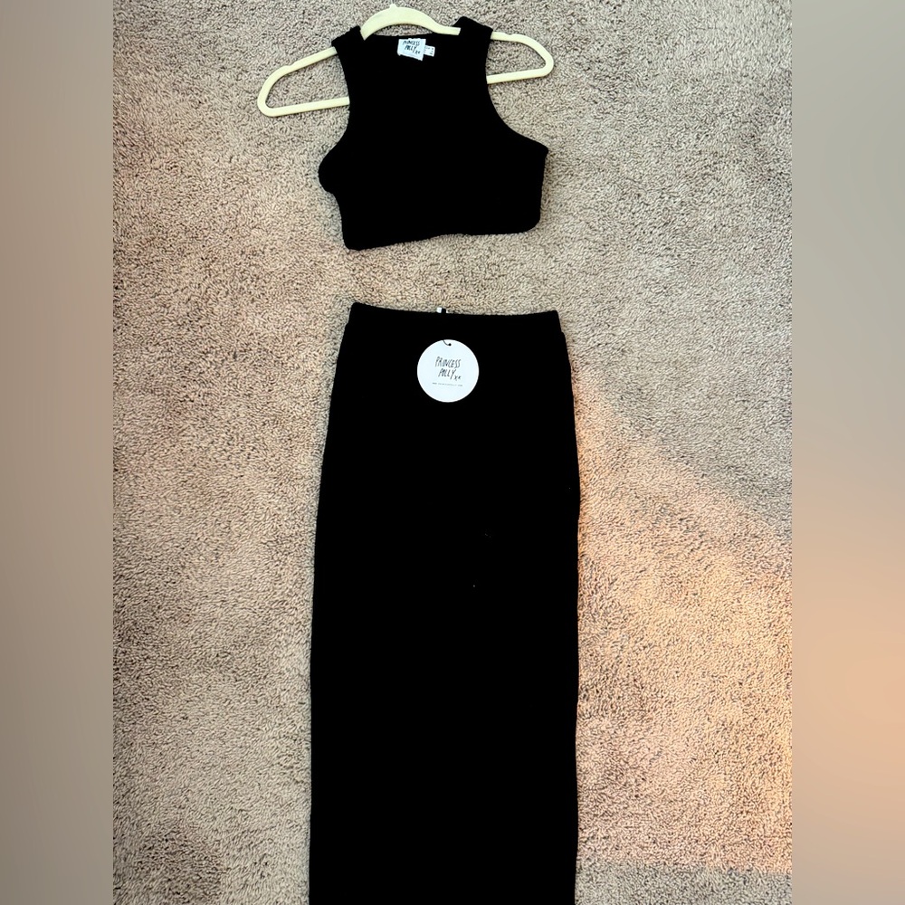 Black Crop Top and Maxi Skirt Set